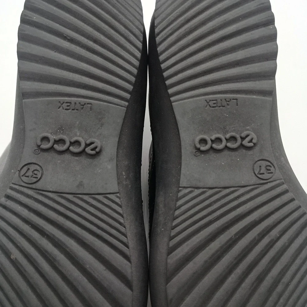 ECCO Black Leather Square Toe Lace‎ Up Oxford Shoes Red Lining Womens 37